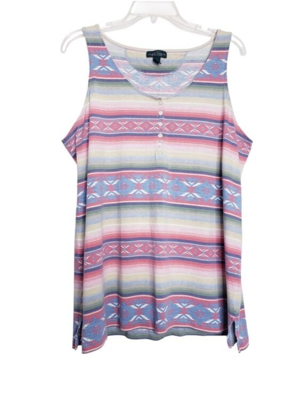 Ralph Lauren Southwest Stripe Print Sleeveless Henley Tank Top Women's Size XL